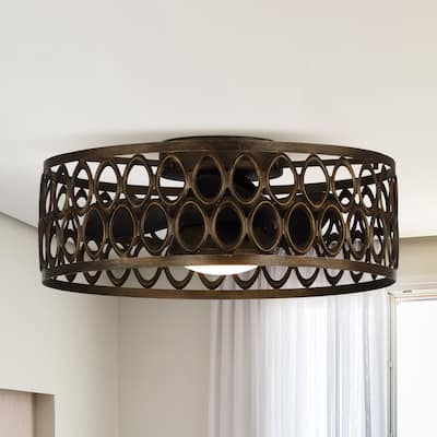 21-inch Antique Bronze Fandelier Caged Flush Mount Ceiling Fan with Remote - 21 in. D X 21 in. W X 8.1 in. H