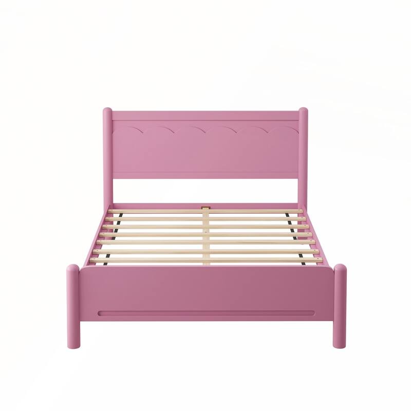 Wood Platform Bed Frame with Headboard and Wooden Slat Support