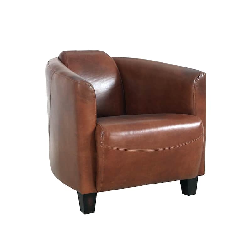Pasargad Home Madison Top Grain Leather Armchair, Brown - W27.5"xD30"xH27" - Brown
