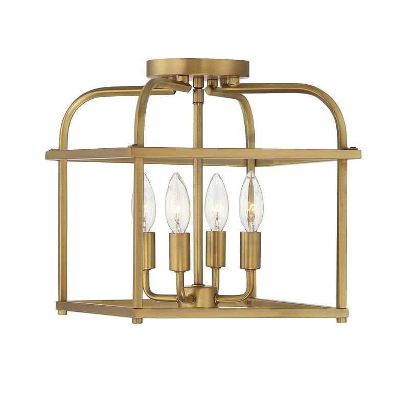 Meridian M60061 4 Light 12" Wide Semi-Flush Ceiling Fixture - Natural Brass