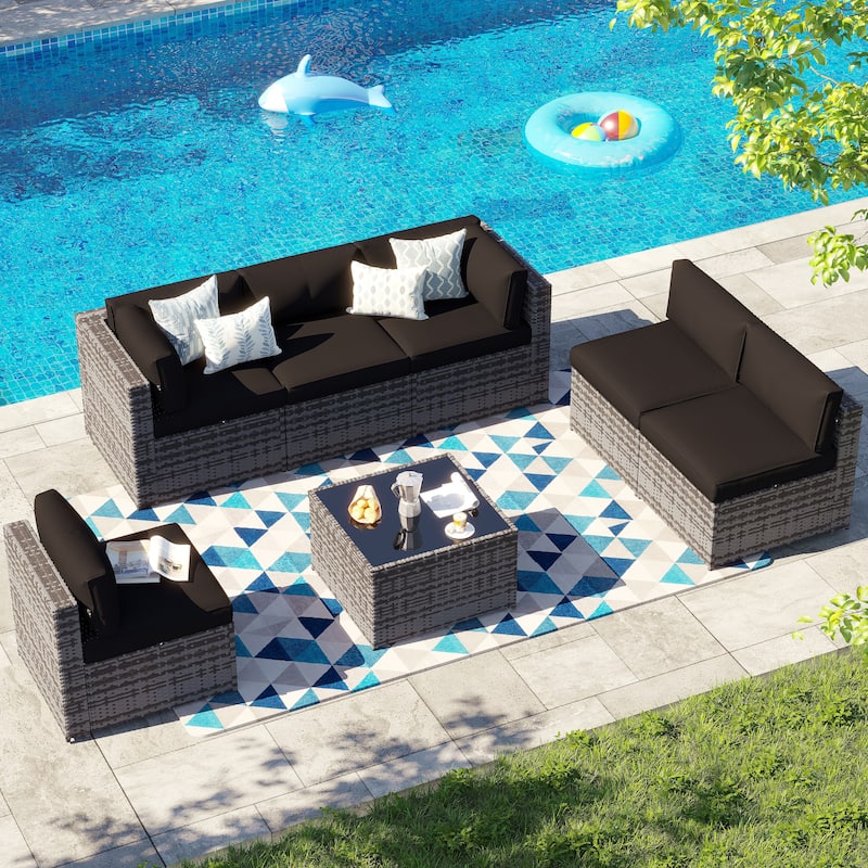 AOXUN Wicker Rattan Outdoor Sectional Sofa Set with Coffee Table