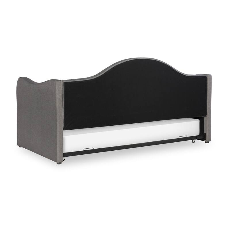 Linon Seraphina Grey Upholstered Daybed with Trundle