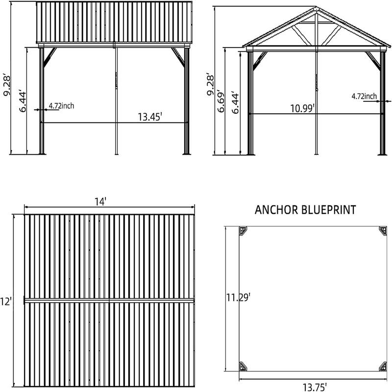 12'x14' Outdoor Aluminum Gazebo with Galvanized Steel Gable Canopy - Brown