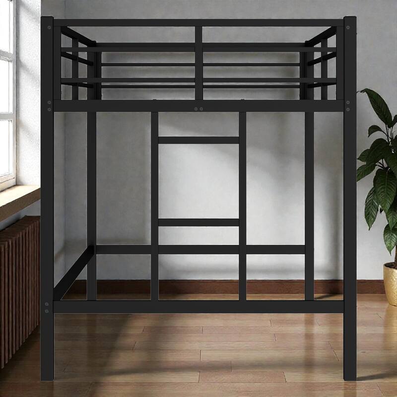 Twin Metal Loft Bed with Ladder and Guardrails, Space Saving Loft Bed Frame for Kids and Teens
