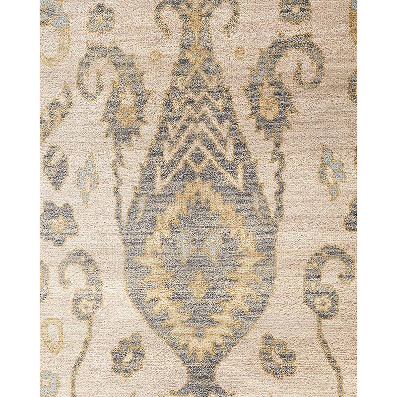 Ikat One-of-a-Kind Hand-Knotted Area Rug, Ivory - 9' 1" x 12' 4"