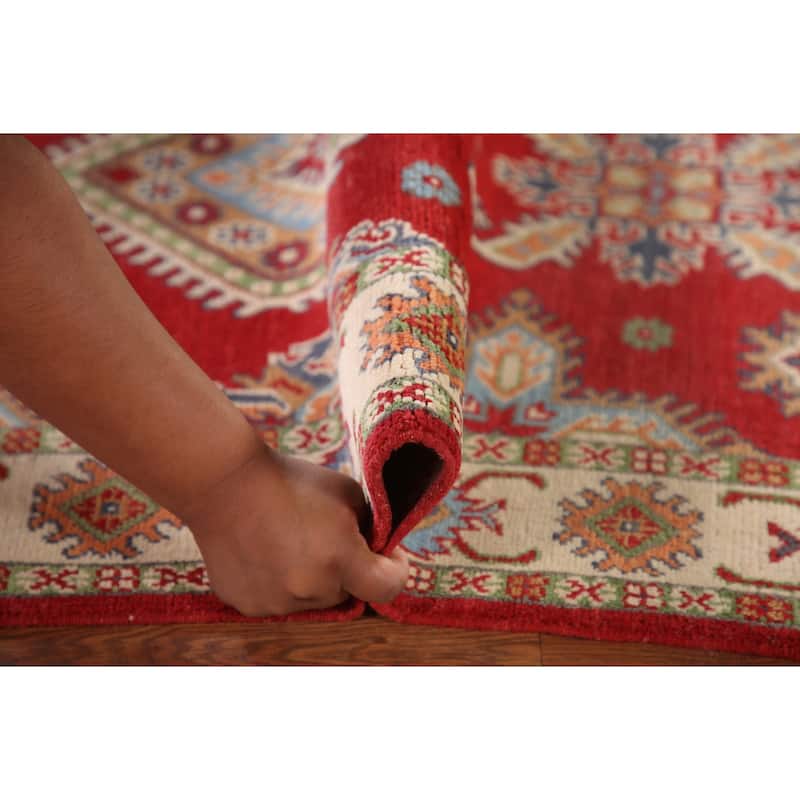 Red Kazak Oriental Accent Rug Hand-Knotted Wool Carpet - 3'4"x 4'10"