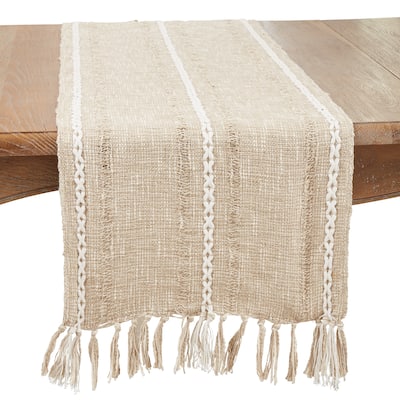 Contemporary Fringed Striped Woven Table Runner - 16"x72"
