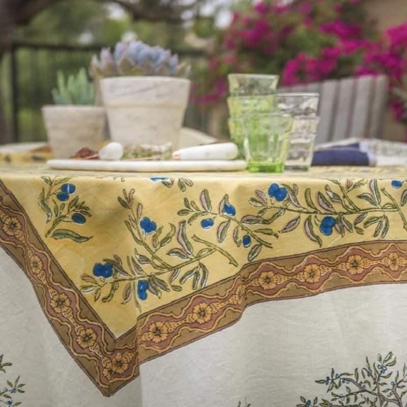 Couleur Nature Gold/ Blue Olive Tree Rectangle Tablecloth