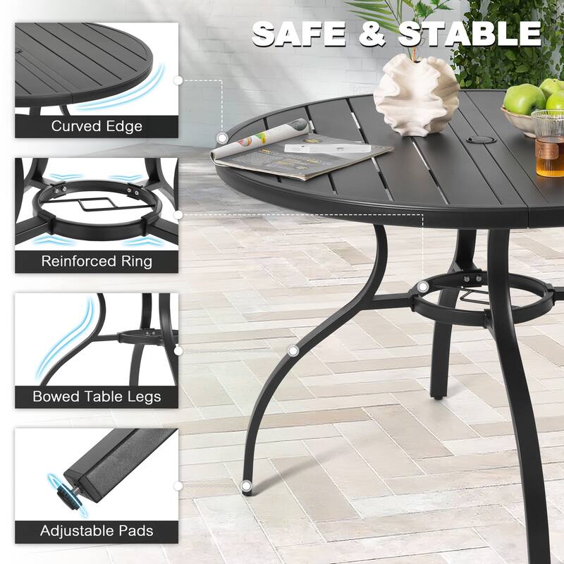 5PCS Outdoor Dining Set, 4 Wicker Chairs and Iron Table with Umbrella Hole, Black