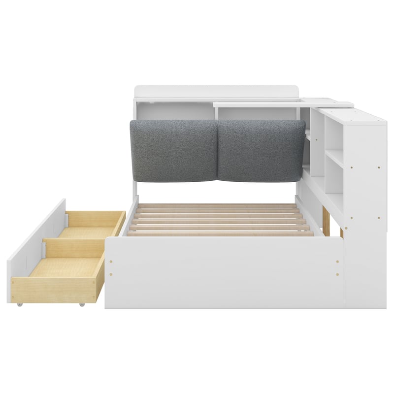 Twin Size Bed with Storage Headboard, Shelves, Drawers