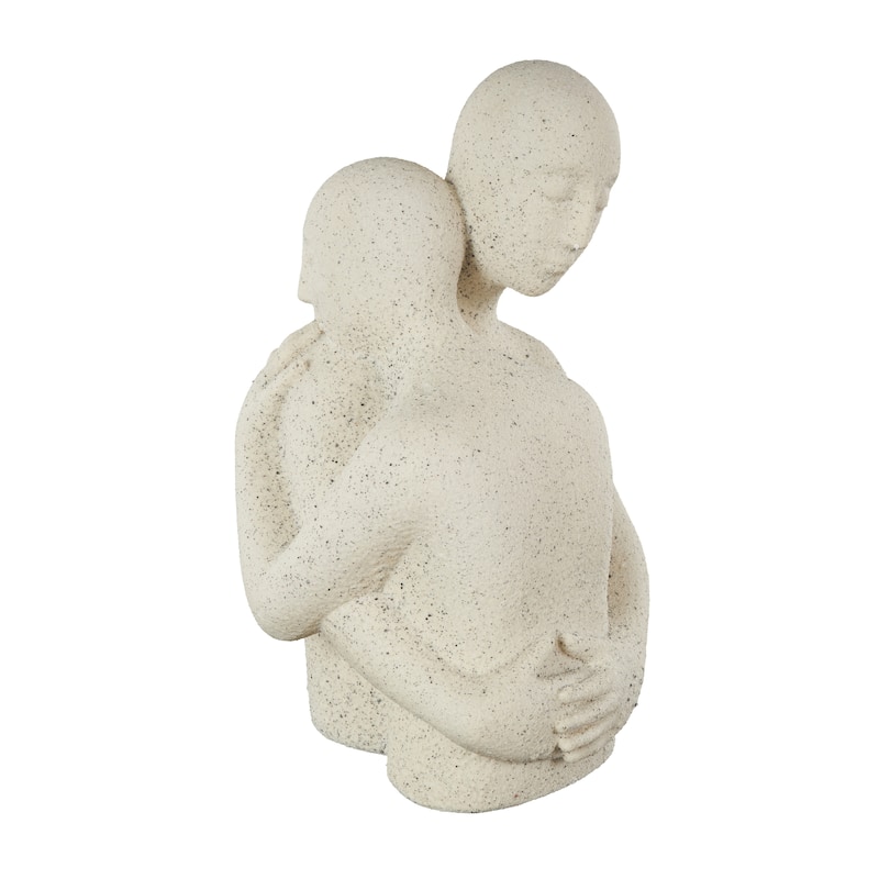 White Polystone Hugging People Decorative Sculpture with Black Speckles - White