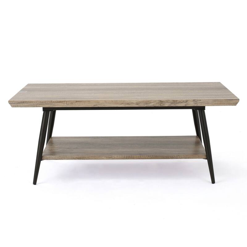 Coffee Table, 43 Inch Top, Black Metal Legs, Taupe Gray Wood Finish