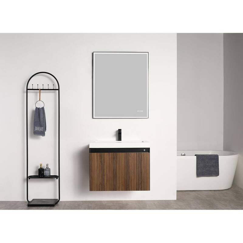Blossom Lille Brown Walnut Floating Vanity with LED & Acrylic Sink - 30 Inches