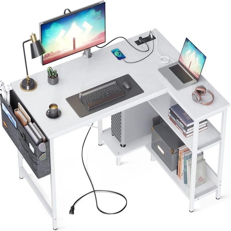 40 Inch Small L Shaped Gaming Computer Desk - White