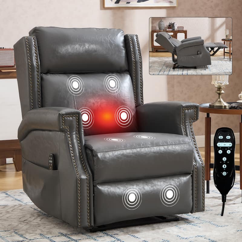 Manual Recliner Chair in Faux Leather for Living Room with Heavy Duty Motion Mechanism, 8 vibrating nodes - Grey