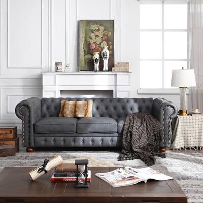 Classic Chesterfield Faux Leather Sofa Couch