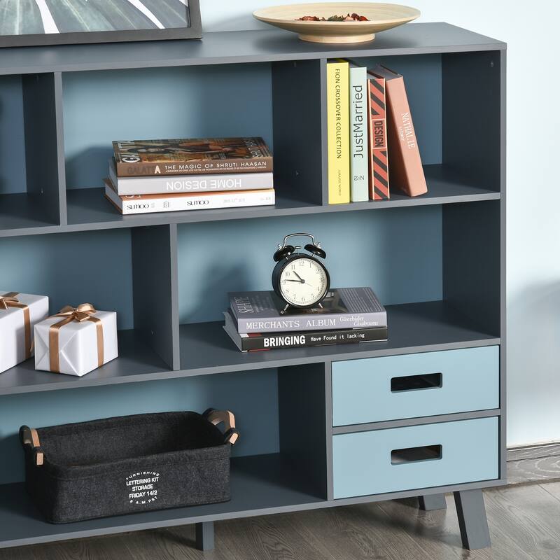 HOMCOM 3-Tier Child Bookcase Open Shelves Cabinet Floor Standing Home Office Storage Furniture Shelvin with Drawers