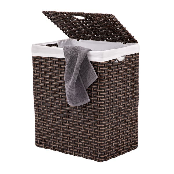 Seville Classics Lidded Foldable Portable Rectangular Laundry Hamper Basket with Washable Liner - Brown