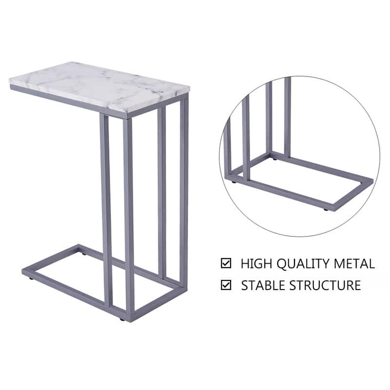 ROSEN GARDEN Faux Marble C-Shape Side End Table Metal Frame, White - Wood