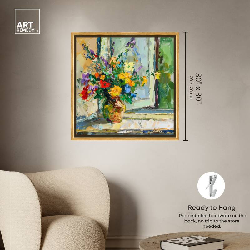 Art Remedy Vase By The Window Framed Impressionism 1 Piece Canvas Wall Art /Monet And Van Gogh Inspired Art