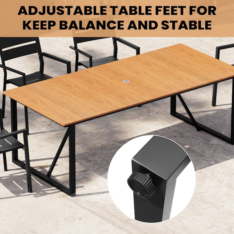 Outdoor Patio Aluminum Dining Table Rectangle with Umbrella Hole