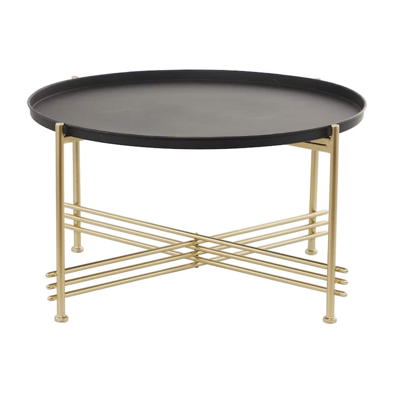 Metal Tray Top Coffee Table with Gold X-Shaped Base - Black - Roche River Decor - Black