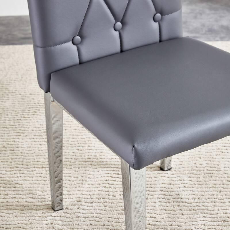 High Back Dining Chair Set of 4 Button Plaid Tufted Soft Cushion Side Chair Living Room Accent Chair Armless Chair