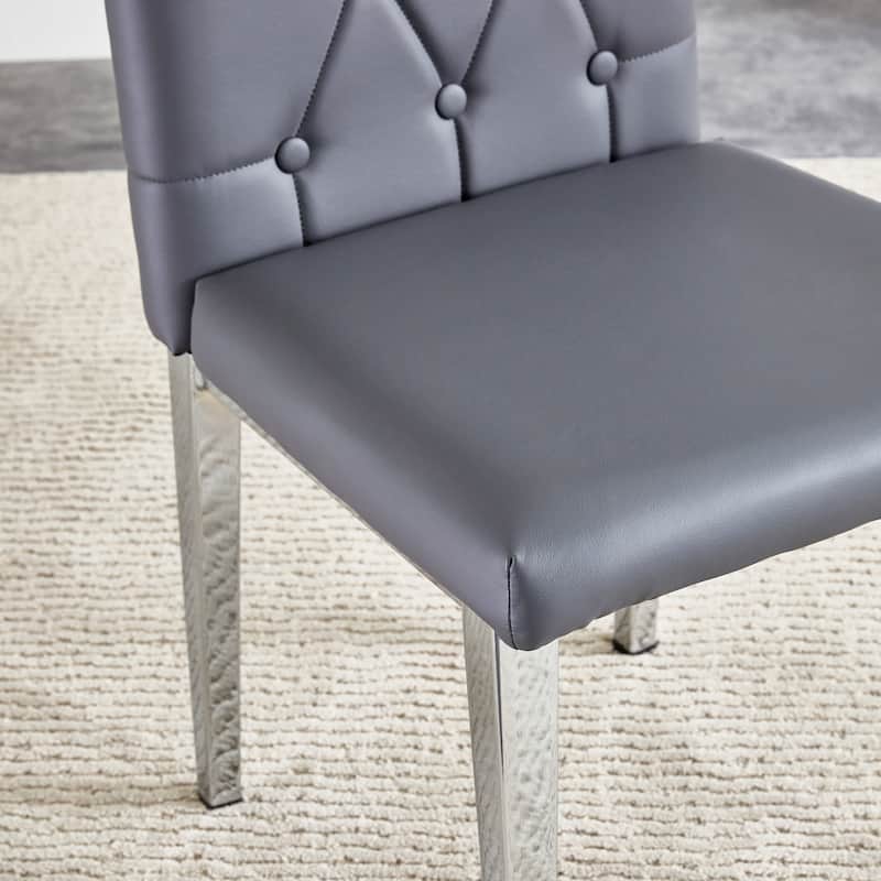 Roomfitters Black/Gray Armless Dining Chairs with Grid Buckle Back Design, Elegant Vintage Look Set of 4 for Dining Room,