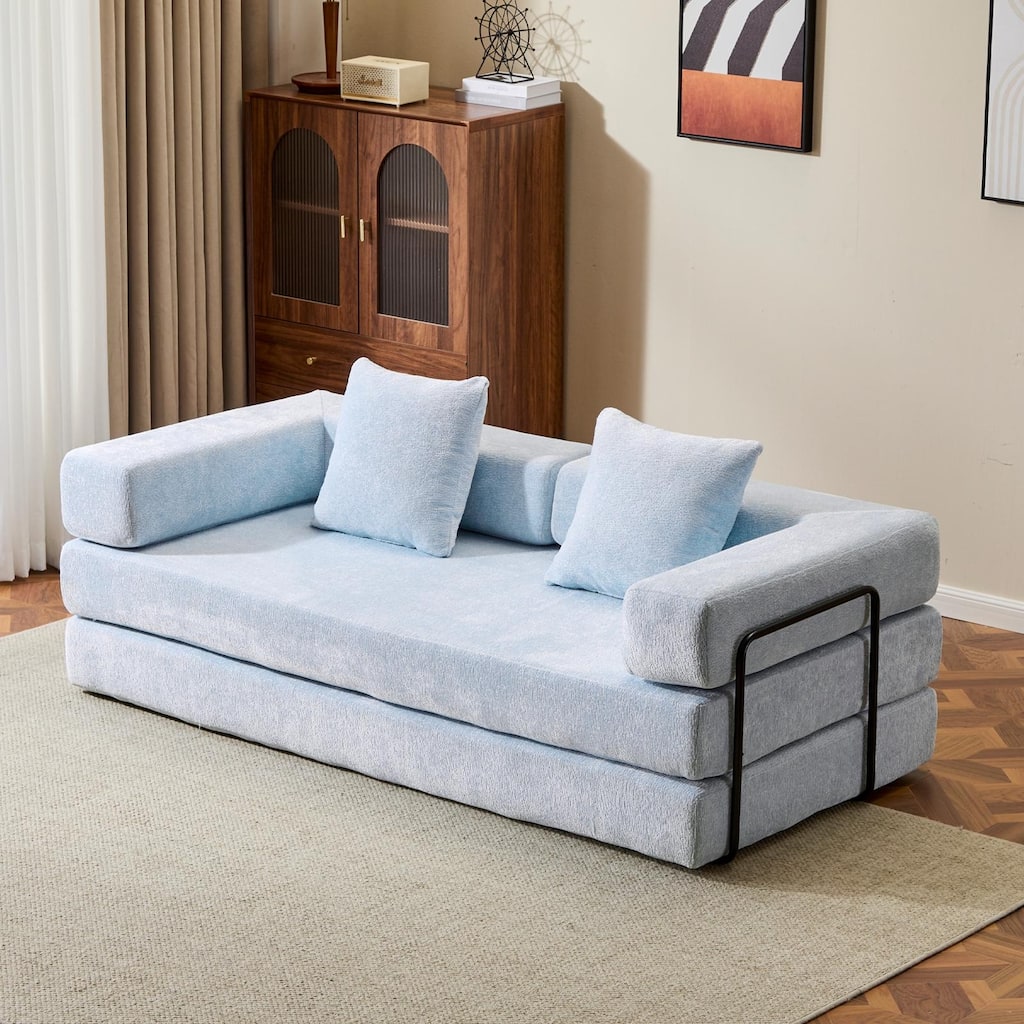 Lounge Sleeper Bed Floor Sofa Bed with Foldable Armrests, Loveseat Sofa Sleeper Sofa Accent Couch Settee