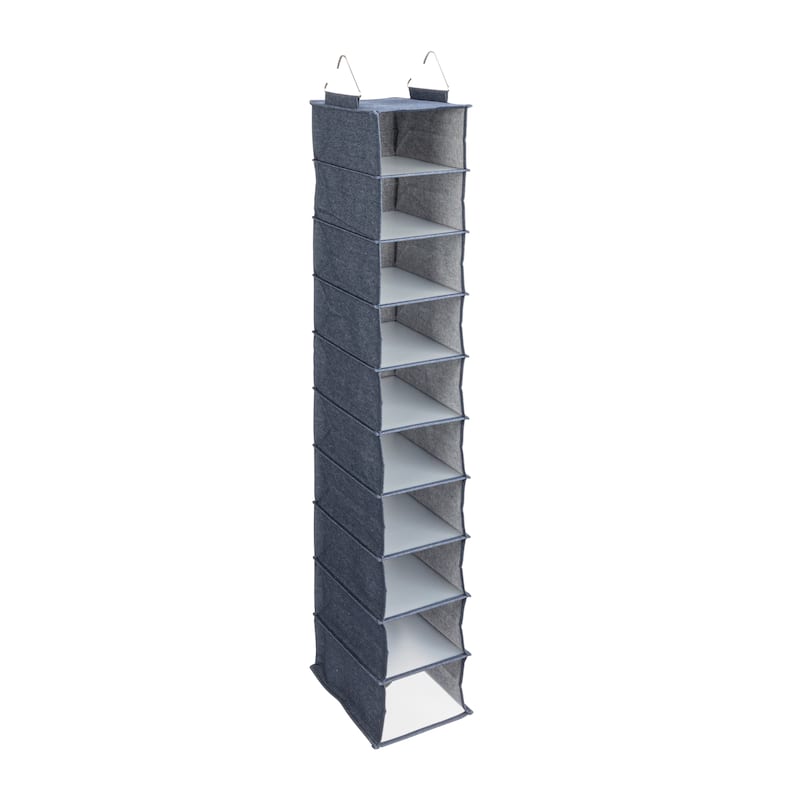 Household Essentials Hanging Cotton Blend and Plastic Closet Organizer with 10 Shelves - 8.0"L x 12.0"W x 48.0"H - 8.0"L x 12.0"W x 48.0"H - Blue