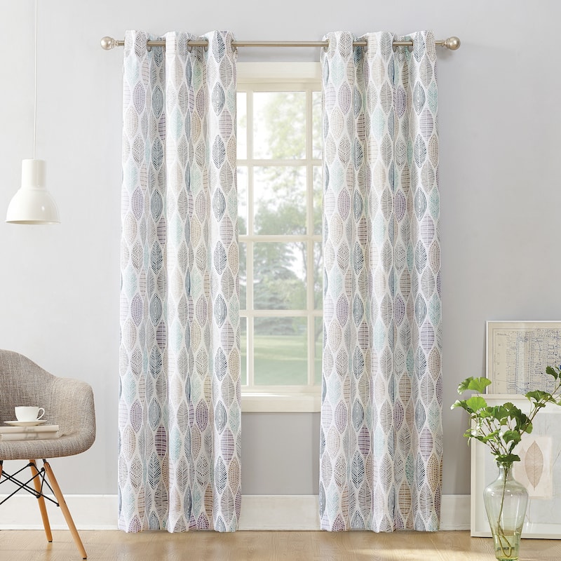 No. 918 Hotaru Leaf Print Semi-Sheer Grommet Curtain Panel, Single Panel - 40 x 95 - White