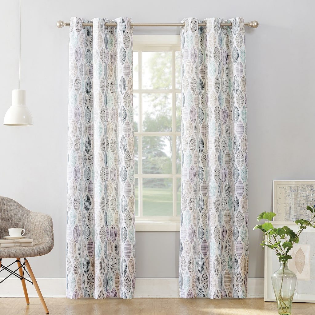 No. 918 Hotaru Leaf Print Semi-Sheer Grommet Curtain Panel, Single Panel