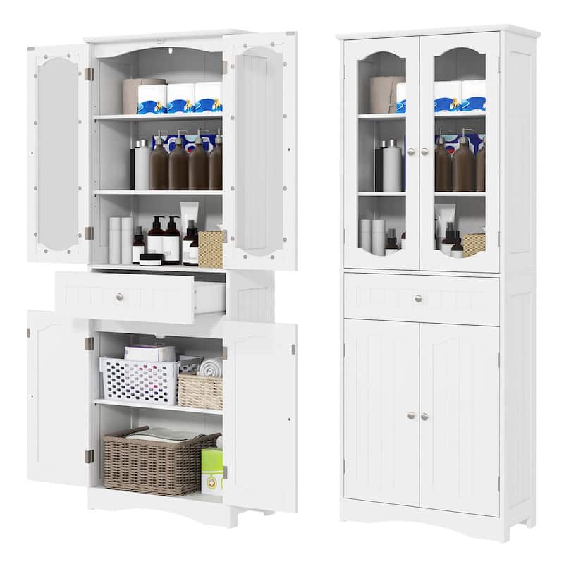 Costway 63" Tall Bathroom Cabinet with Tempered Glass Doors Adjustable - See Details