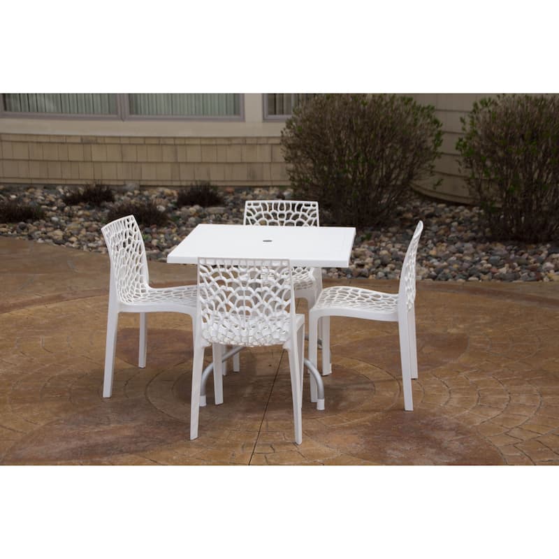 Lyra Square Table and Karissa Patio Chairs 5-Piece Outdoor Lounge Set - White