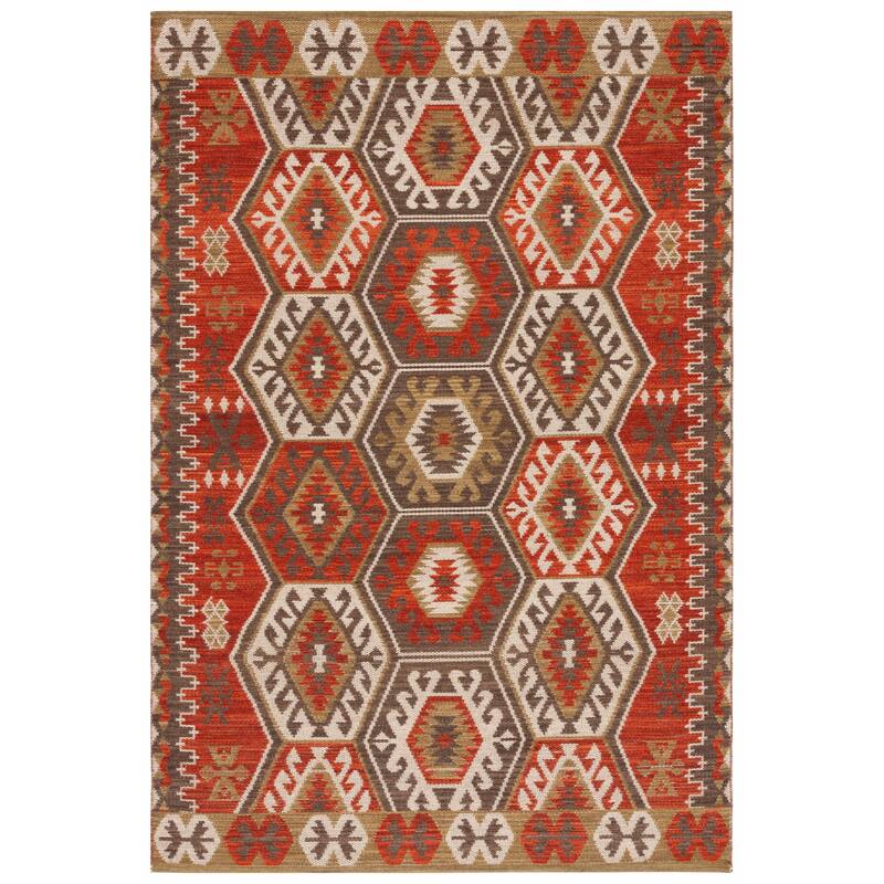 SAFAVIEH Handmade Kilim Melike Tribal Southwestern Wool Rug - 6' Square - Red/Olive