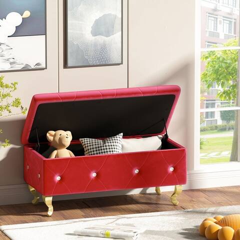 Mieres 37.4'' Velvet Fabric Upholstered Flip Top Storage Bench with Steel Legs For Entryway or Bedroom