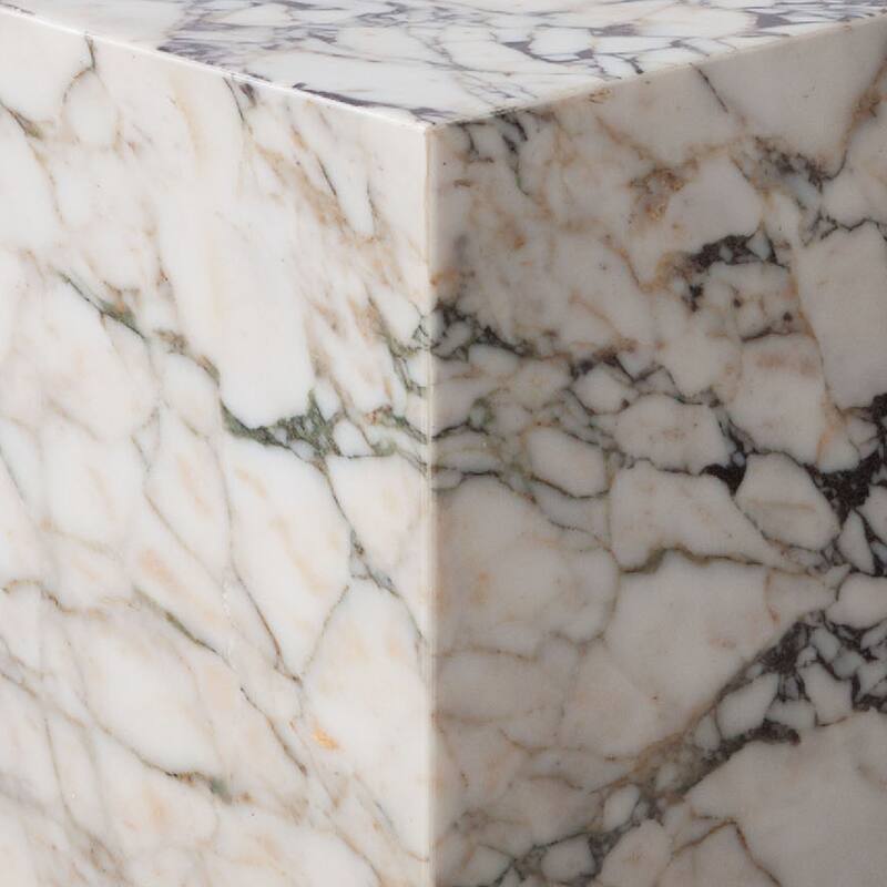 Rey Side End Table, 15 Inch Square Natural Viola Marble Pedestal