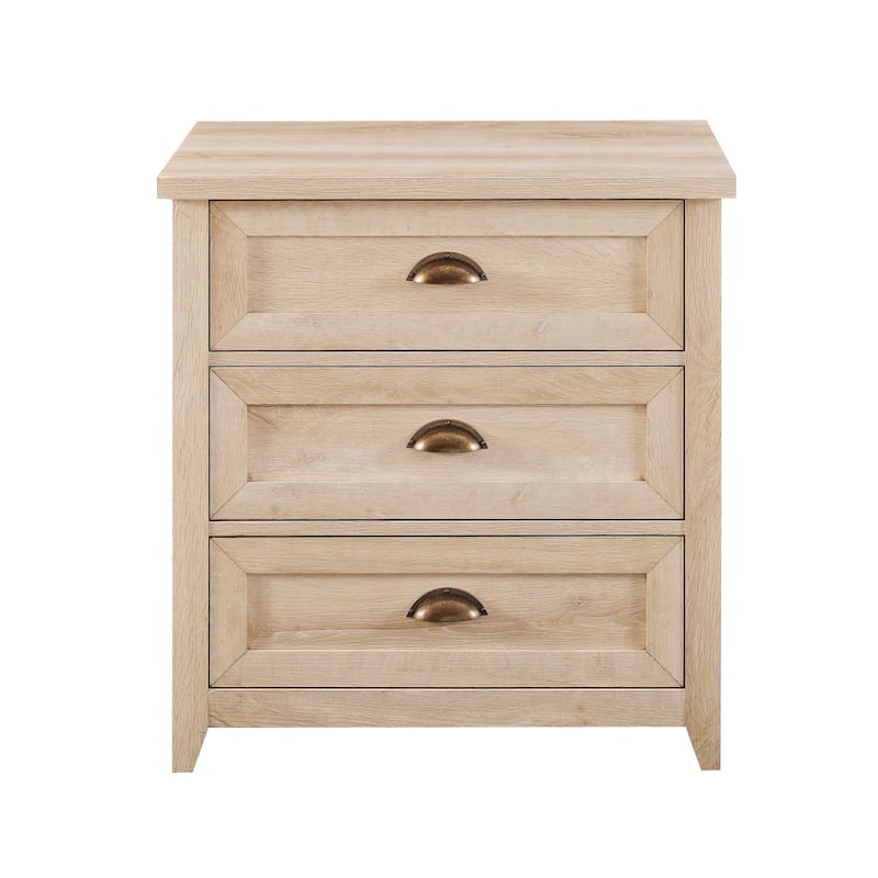 Rustic Farmhouse Nightstand, Bedside Storage Cabinet with Half-Moon Handles Drawers, Coffee Table with Wood Top
