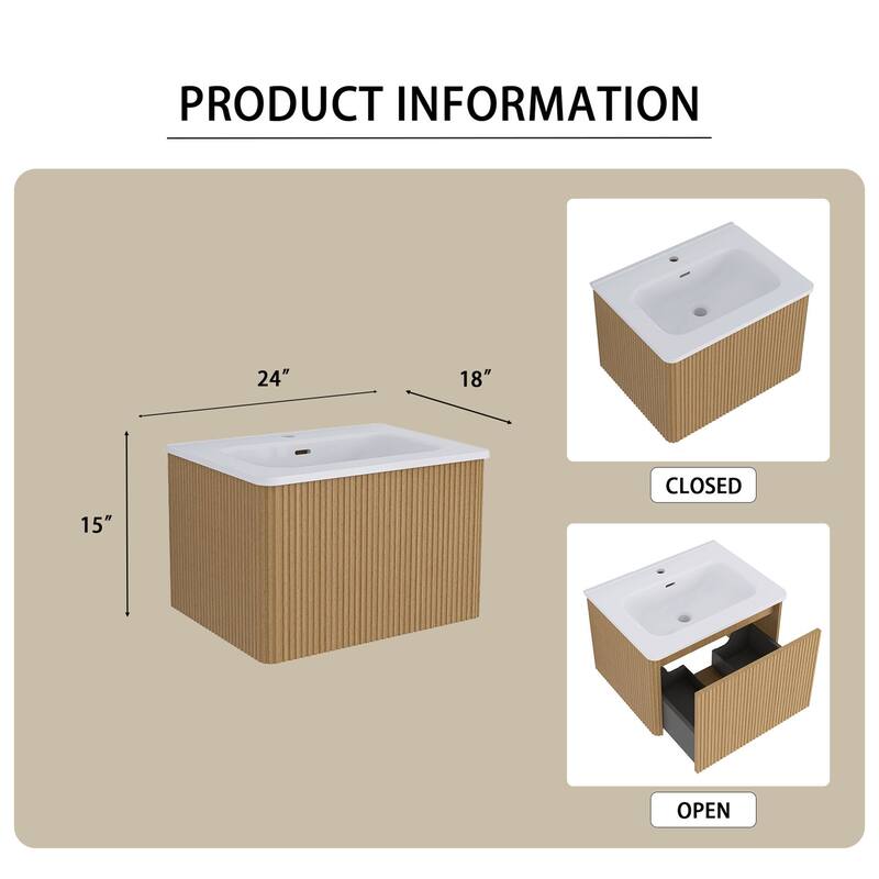 Plywood Wall-Mounted Bathroom Vanity Set with Integrated Ceramic Sink