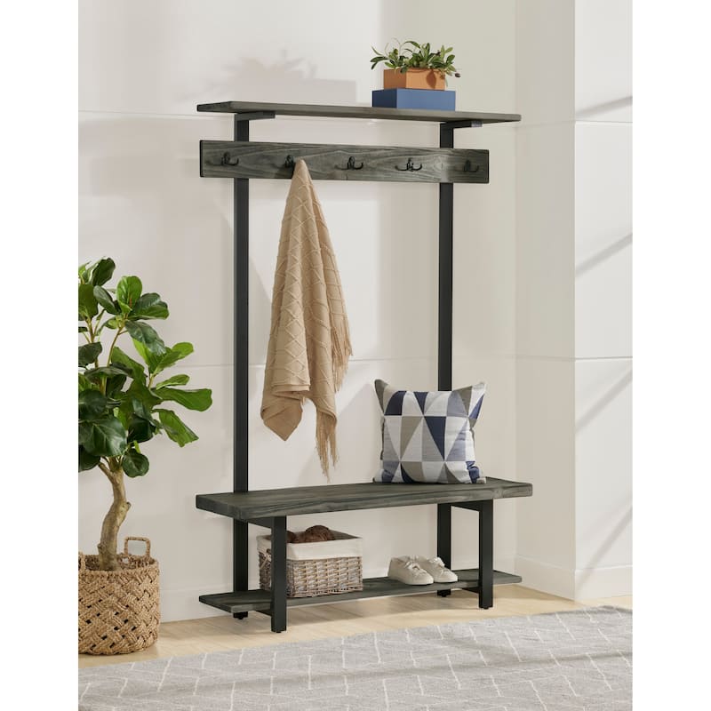 Carbon Loft Lawrence Entryway Hall Tree with Bench and Coat Hooks - Grey