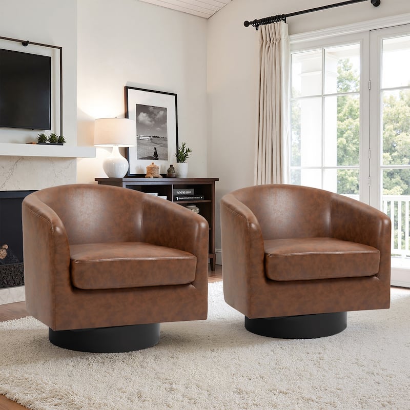 2 Set Modern Wide Round Swivel Accent Barrel Chairs