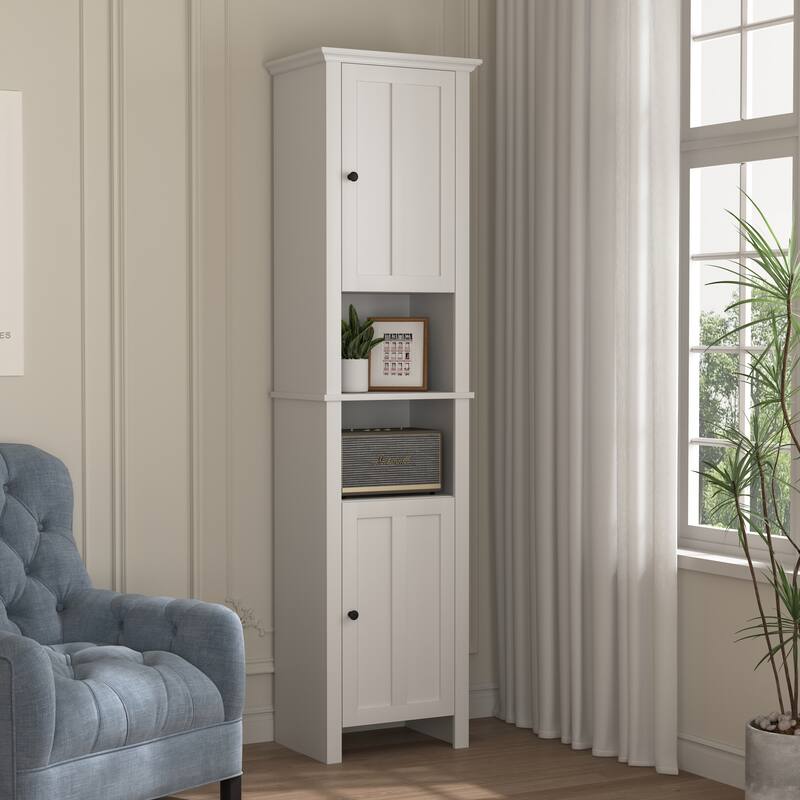 Bathroom Floor Storage Cabinet With 2 Doors Living Room Wooden Cabinet With 6 Shelves 15.75 X 11.81 X 66.93 Inch