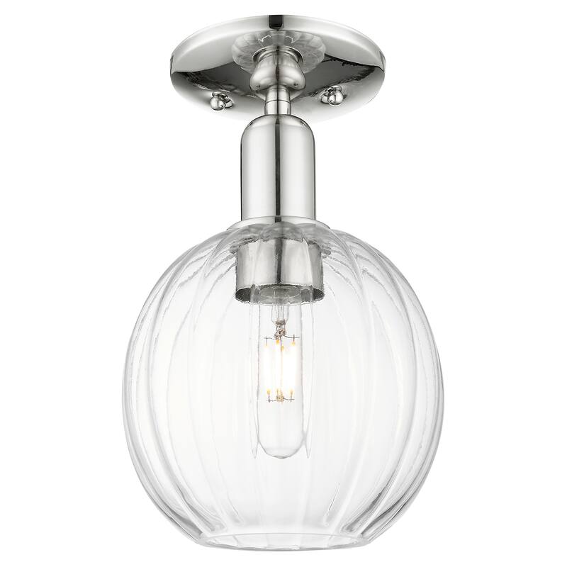Innovations Lighting Downtown Urban - Preston - 1 Light 7" Globe Shade Semi-Flush Mount Light - Clear Shade/Polished Nickel