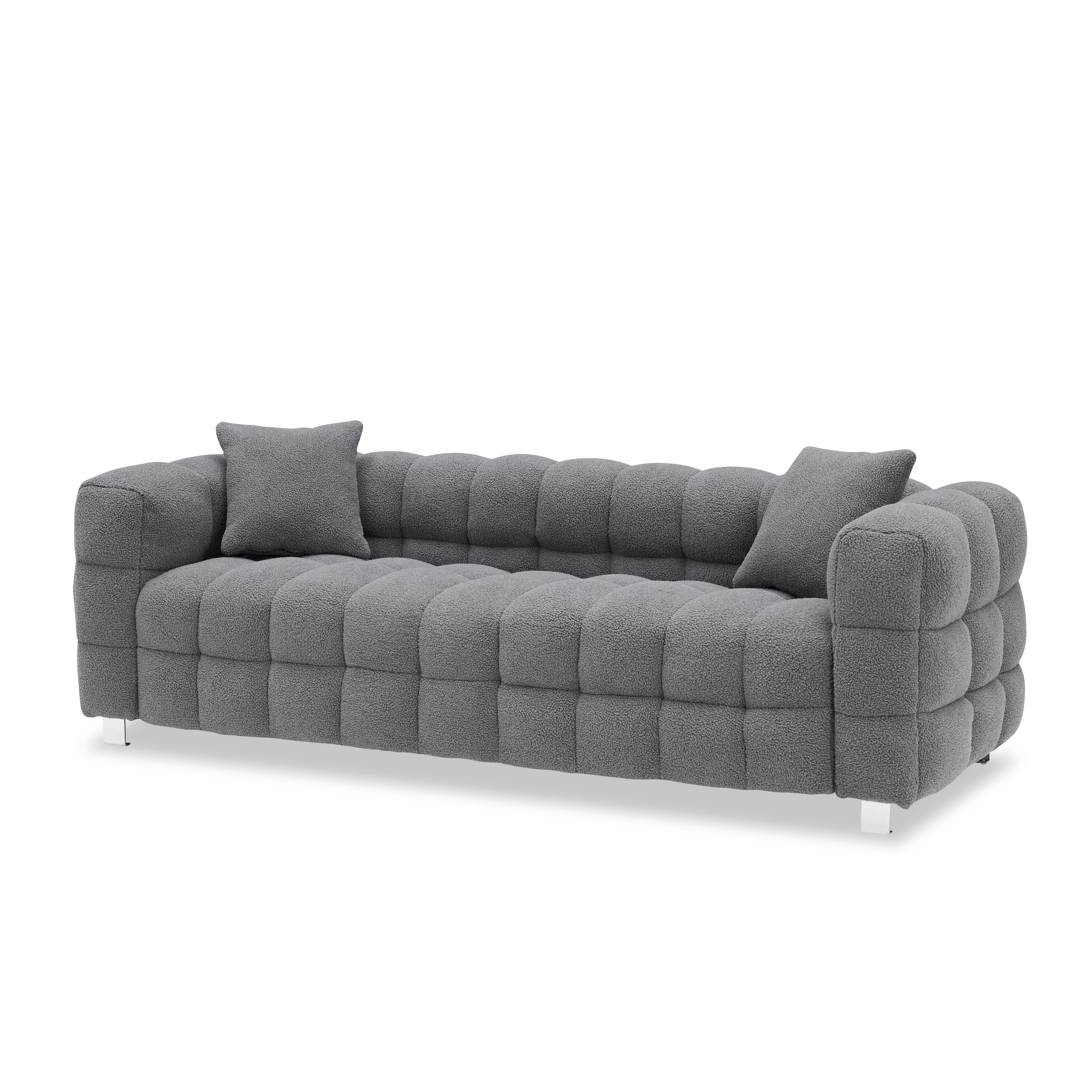 Modern Minimalist Style Sofa Settee with Two Pillows and Soft Fluffy