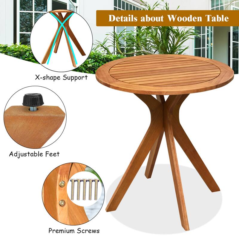 Costway 27'' Outdoor Round Table Solid Wood Coffee Side Bistro Table - See Description