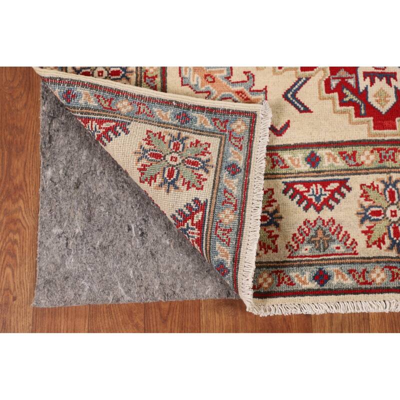Geometric Beige Kazak Area Rug Handmade Oriental Wool Carpet - 3'11" x 5'10"