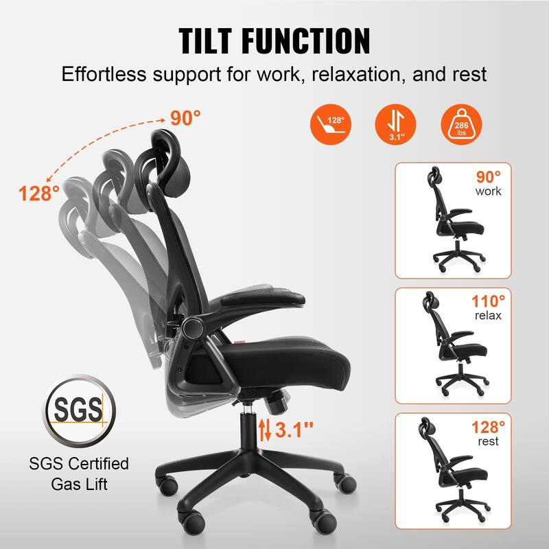 Office Chair Adjustable Lumbar Support High Back Ergonomic Headrest 2D Armrest Computer Chair for Home Office