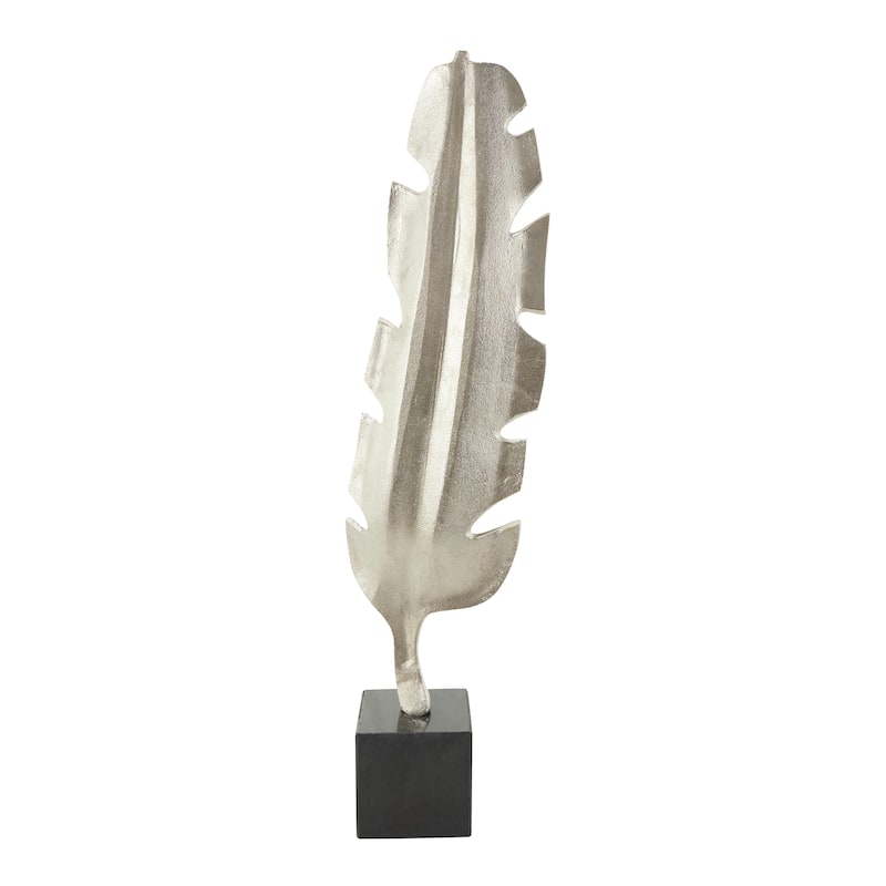 Aluminum Metal Bird Feather Decorative Sculpture with Black Marble Base - Silver or Gold - CosmoLiving by Cosmopolitan