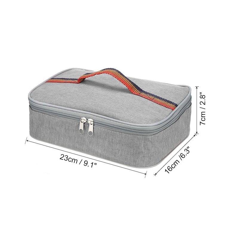 9"x6"x3" Insulated Lunch Bags Food Containers Thermal Flat Bento Bag - Grey