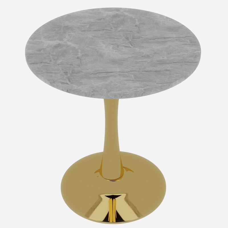 27.6" Mid-Century Modern Style Dining Table, Accommodates 2-4 People, Featuring A Round Light Gray Textured Marble Tabletop
